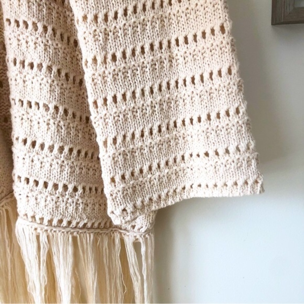 Crochet Knit Fringe Cardigan Boho Dreams by Gilli Natural Beige Size Medium - Picture 10 of 14